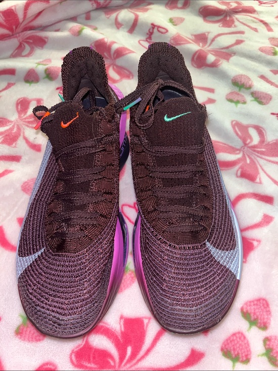 Nike Shoes - Nike Maroon Knit Sneakers with Purple Midsole and Multicolor Swooshes.